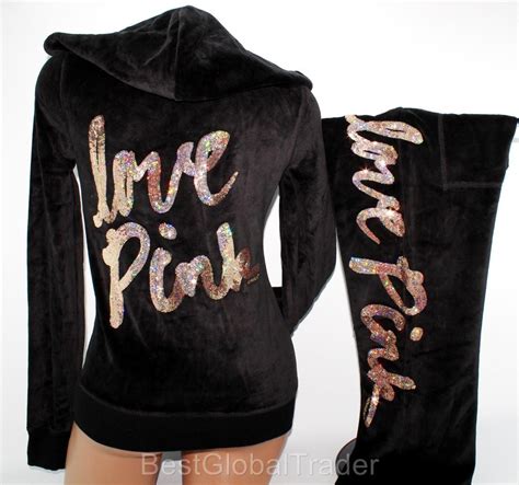 Victorias Secret Pink Extra Bling Sequins Xs Velour Hoodie And Sweatpant