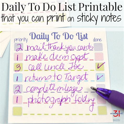 Daily To Do List Printable For Sticky Notes Tutorial To Print On