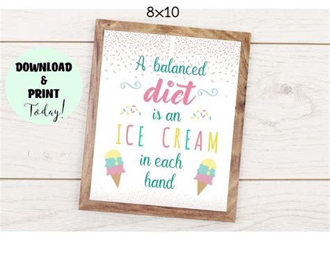 Ice Cream Sign A Balanced Diet Is An Ice Cream In Each Hand Etsy