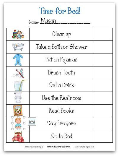 Nighttime Routine Printable Bedtime Checklist For Kids Job Chart