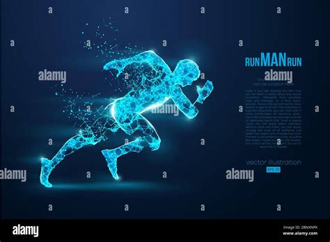 Abstract Silhouette Of A Wireframe Running Athlete Man On The Blue
