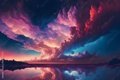 A Max Detailed Surreal Sky With Beautiful Pink Purple Blue Clouds