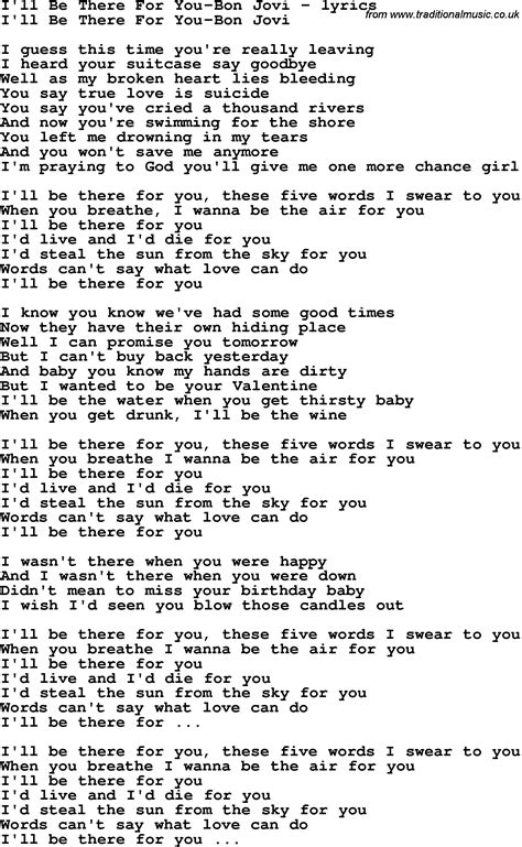 Love Song Lyrics Forill Be There For You Bon Jovi