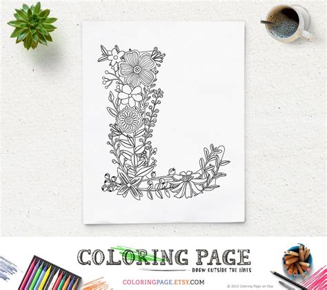 Gambar Floral Alphabet Printable Coloring Page Letter Instant Zoom
