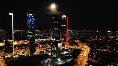Night View Of The Four Towers Of The Business District In Madrid Spain