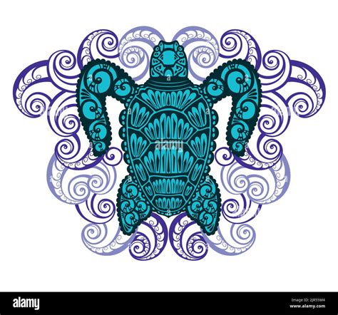 Decorative Sea Turtle Turquoise Oceanlife Vector Art Vector