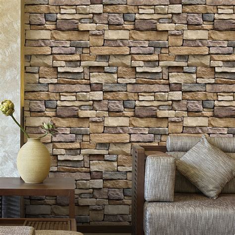 45cm X 10m Stone Wall Wallpaper Roll 3d Effect Vinyl Wallcovering