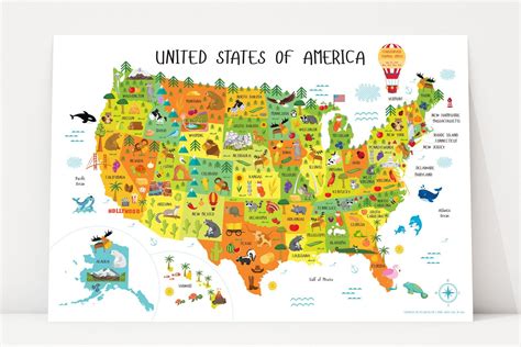 United States Map Kids Map Vector