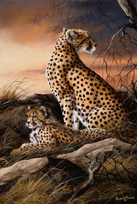 Cheetahs Of Dusk Painting By Trevor V Swanson Fine Art America