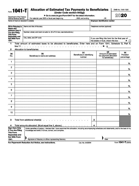 2020 Form Irs 1041 T Fill Online Printable Fillable Blank Pdffiller