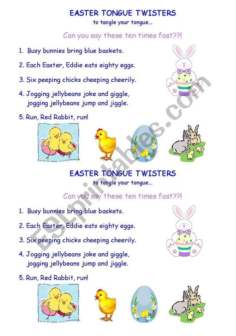 Easter Tongue Twisters Esl Worksheet By Mentinha