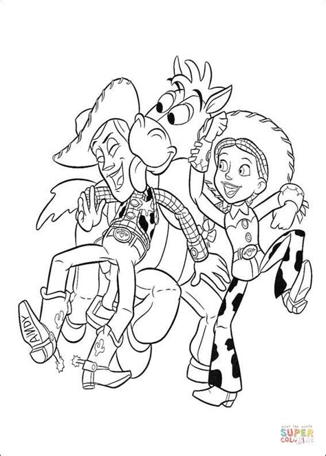 Coloring pages of disney's movie toy story: Woody, Jessie and Bullseye coloring page | Free Printable ...