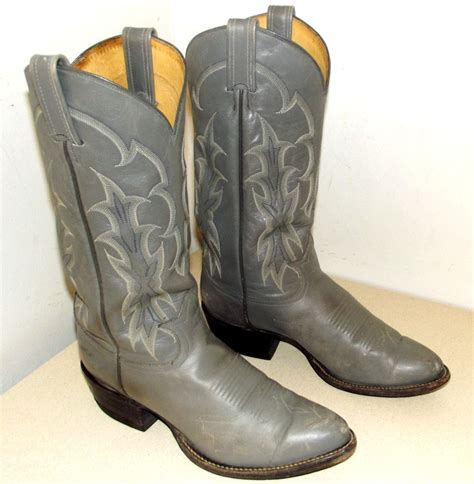 Grey Leather Tony Lama Cowboy Boots Size 85 D Or Cowgirl Size