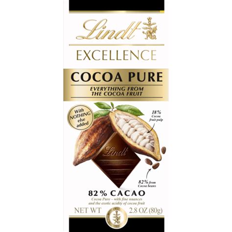 Lindt Excellence Dark Cocoa Pure 82 Cocoa Chocolate Bar 80g