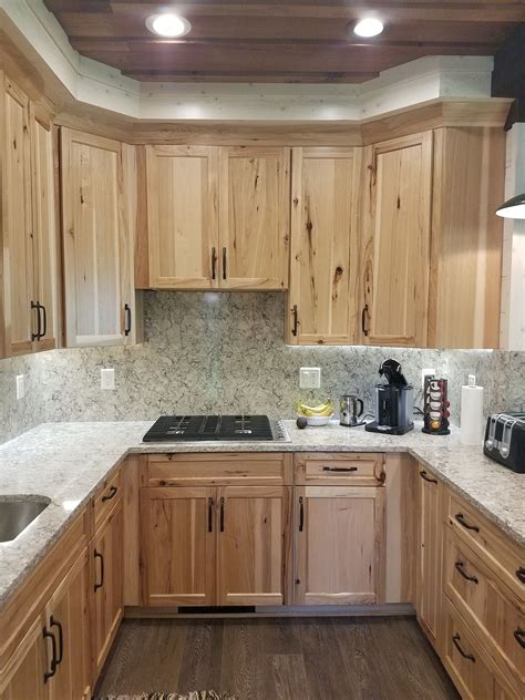 Natural Rustic Hickory Cabinets With Intermezzo Quartz Countertops