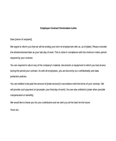Contract Termination Letter Sample Doc Collection Letter Template