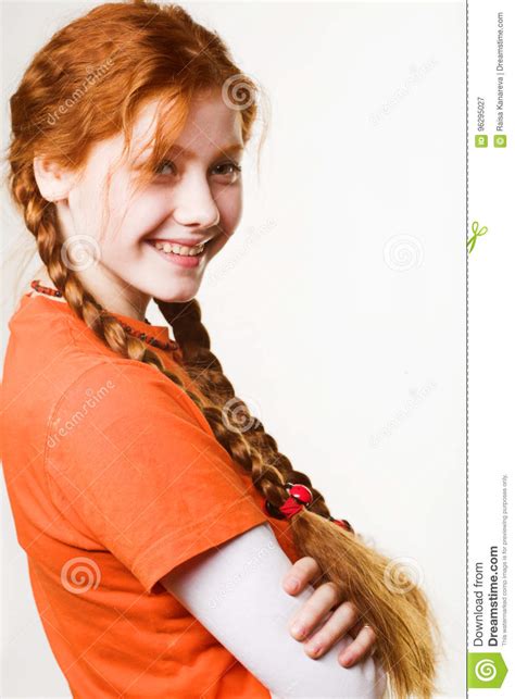 lovely redhead girl with long braids stock image image of freshness face 96295027