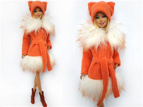 barbie clothes barbie fur coat and hat barbie winter coat etsy