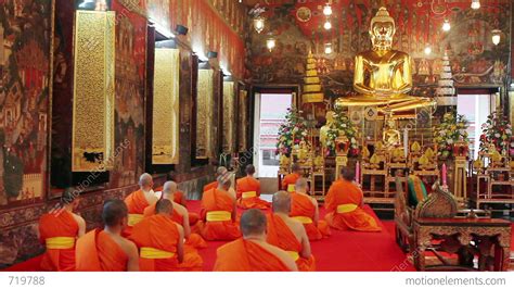 Buddhist Monks Pray In Temple Stock Video Footage 719788