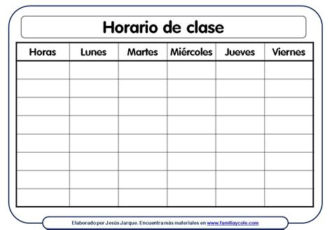 Horario Escolar Para Descargar Familia Y Cole