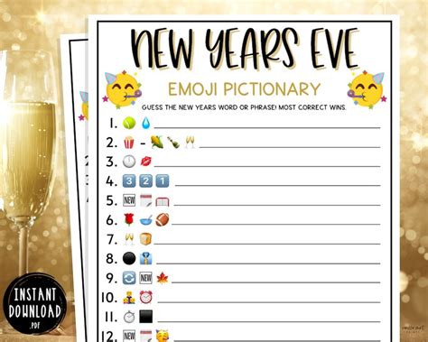New Years Eve Emoji Pictionary Game Printable Games Fun Etsyde