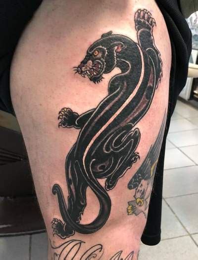 wonderful black panther tattoo on thigh blurmark