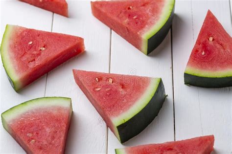 Watermelon Pieces In A Wooden Background Stock Image Image Of Closeup