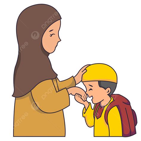 Mother Kiss Clipart Transparent Background Muslim Kid Kiss Mother Hand