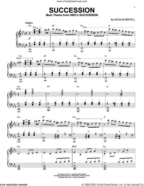Britell Succession Theme Sheet Music For Piano Solo Pdf