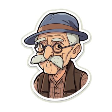 Cute Old Man Sticker Image Clipart Vector Sticker Design With Cartoon