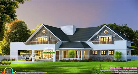 3280 Sq Ft 4 Bedroom Sloping Roof Single Floor Kerala Home Design And