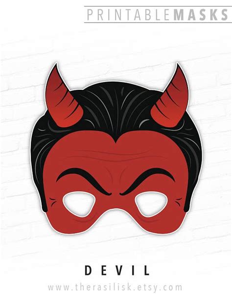 Halloween Mask Printable Mask Devil Mask Satan Red Devil Monster Mask Party Mask Paper