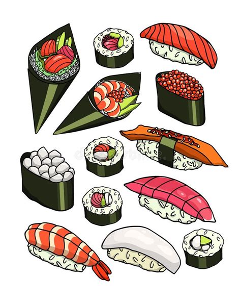 Hand Drawn Sushi Stock Vector Illustration Of Artwork 91265202