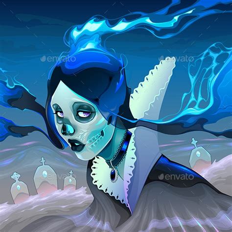 Portrait Of A Ghost Girl In The Cemetery Vectors Graphicriver