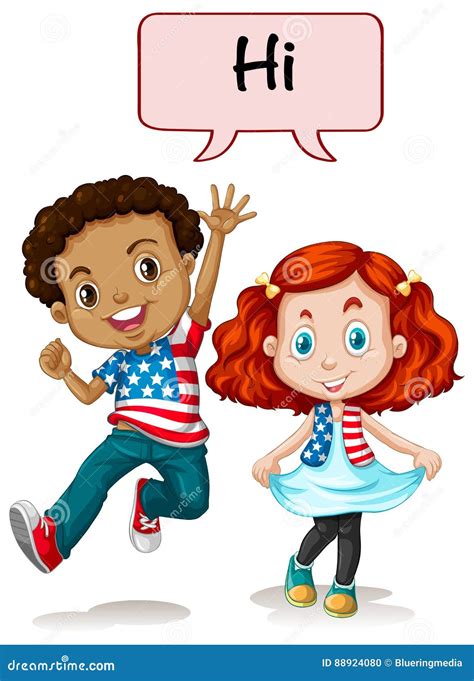 Two American Kids Saying Hi Stock Vector Illustration Of Traditional