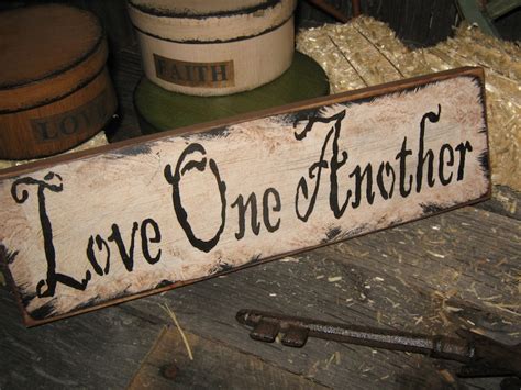 Primitive Wood Sign Love One Another Handpainted Etsy