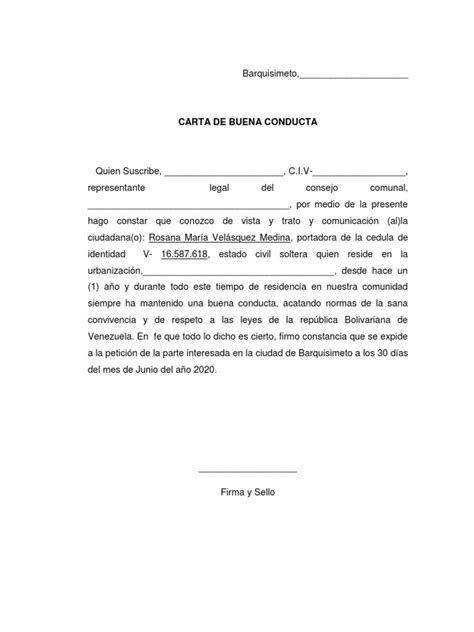 Formato De Carta De Buena Conducta Pdf