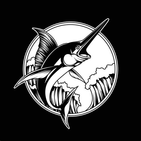 Black Marlin Fishing Club Logo Black And White Vector 4292267 Vector