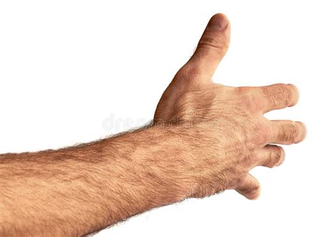The Man Makes A Grasping Motion With A Close Up Of His Hand Stock Photo