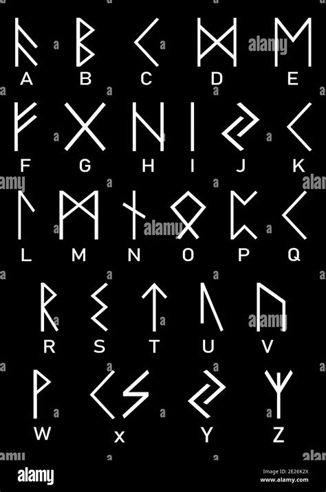 Viking Alphabet Black And White Viking Symbols Old Runic Letters And