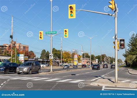 Intersection In Ottawa Canada With Traffic Lights Crosswalk And Cars