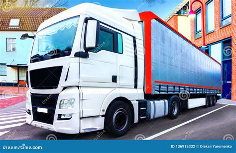 Loading Lorry Trailer Truck On The Road Stock Photo Image Of