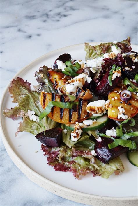 Grilled Peach Salad With Goat Cheese Balsamic Glaze Mackenzies Table
