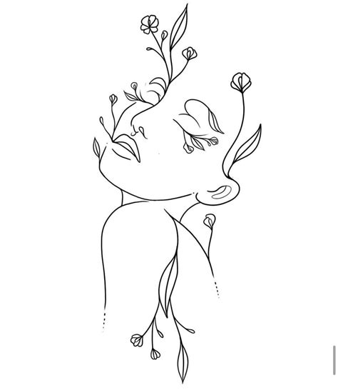 Flower Woman Tattoo Abstract Line Art Line Art Drawings Outline Art