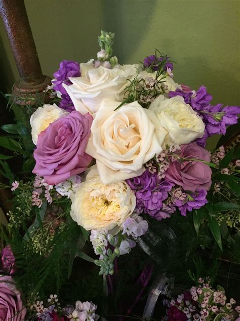 Lavender Roses White Roses Sweet Pea And Wax Flower Bouquet By Alta