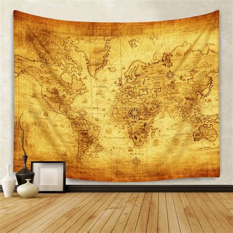 Sunm Boutique Retro World Map Tapestry Vintage World Map