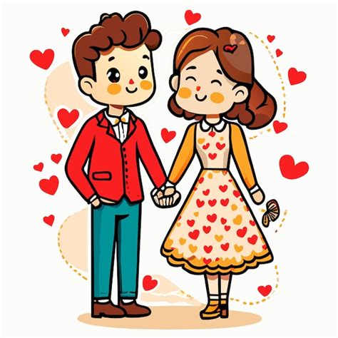 Una Linda Pareja De Dibujos Animados Para El Día De San Valentín