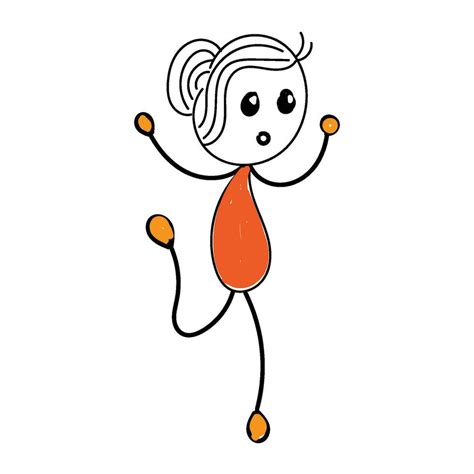 Hand Drawing Doodle Cartoon Character Happy Stick Figure Happy Jumping