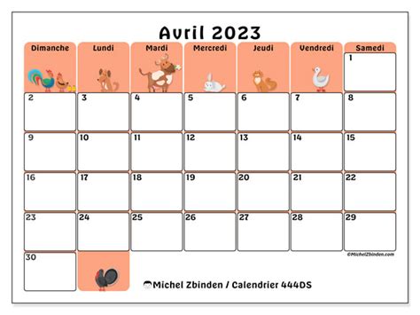 Calendrier Avril 2023 à Imprimer “444ds” Michel Zbinden Lu