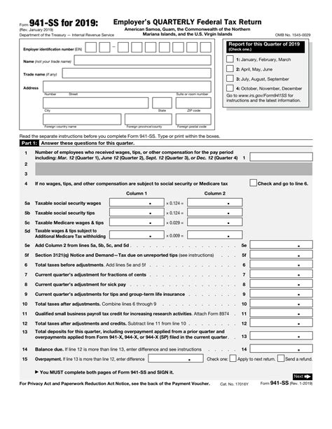 Irs Form 941 Ss 2019 Fill Out Sign Online And Download Fillable